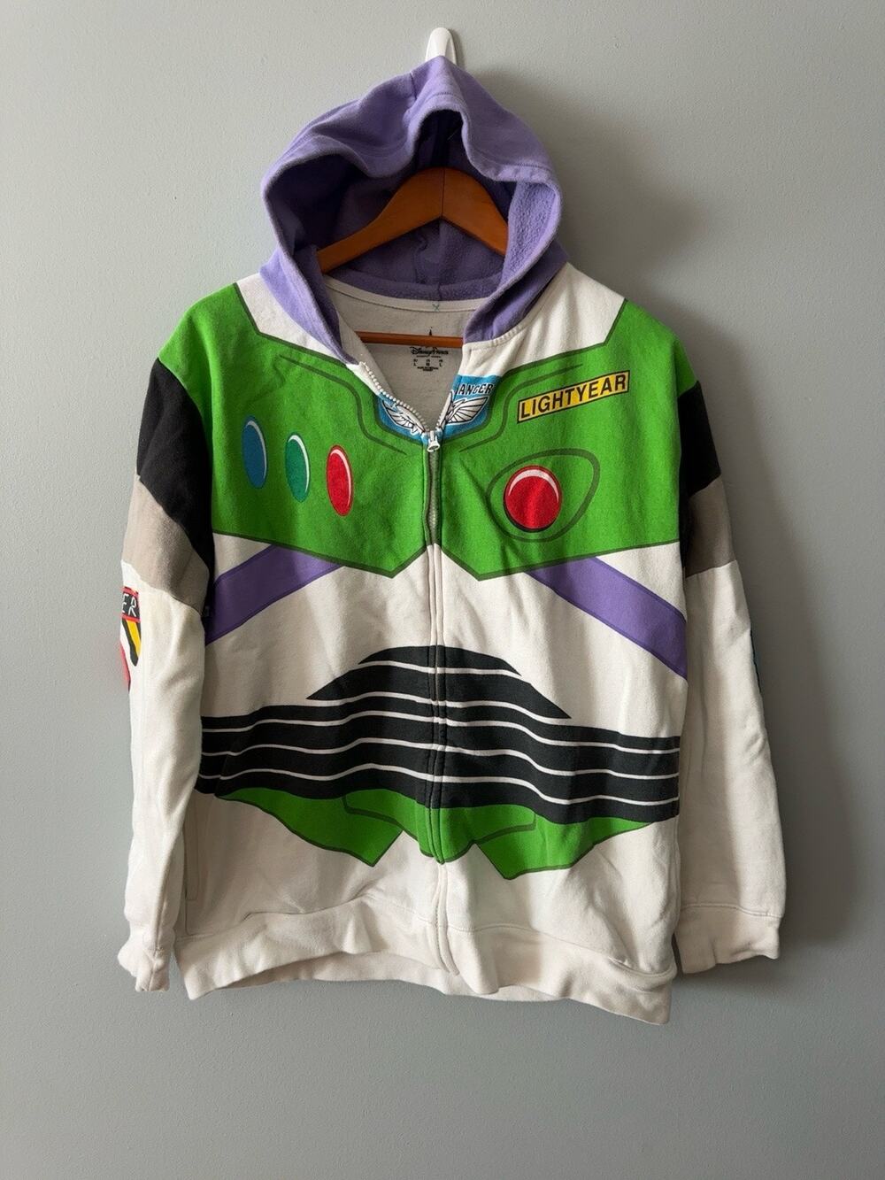 Disney Buzz Lightyear Green White Purple Zip-Up Hoodie